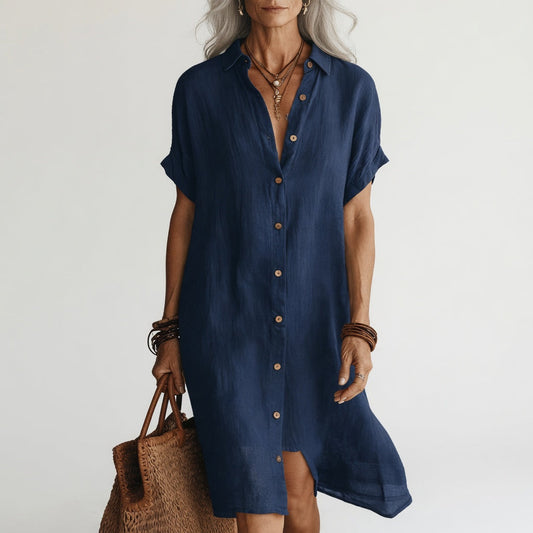 Évanélie™ — Åndbar premium skjortekjole i midilængde med parisisk look