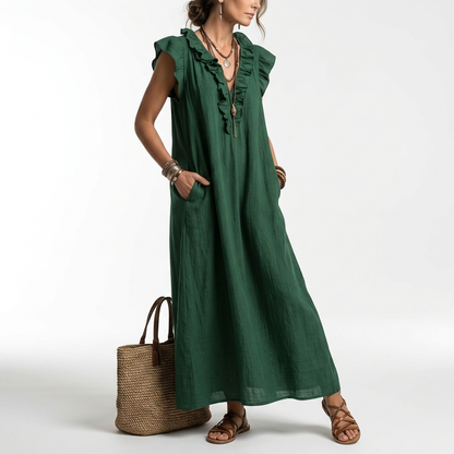 Terrale™ — Bohemeinspireret maxikjole med lommer og naturlig elegance