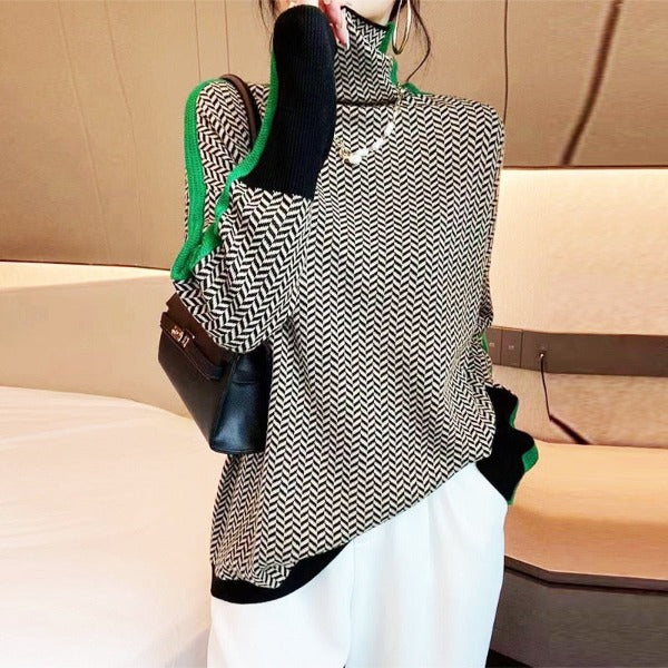Clara™ | Rullekravesweater med kontraststriber