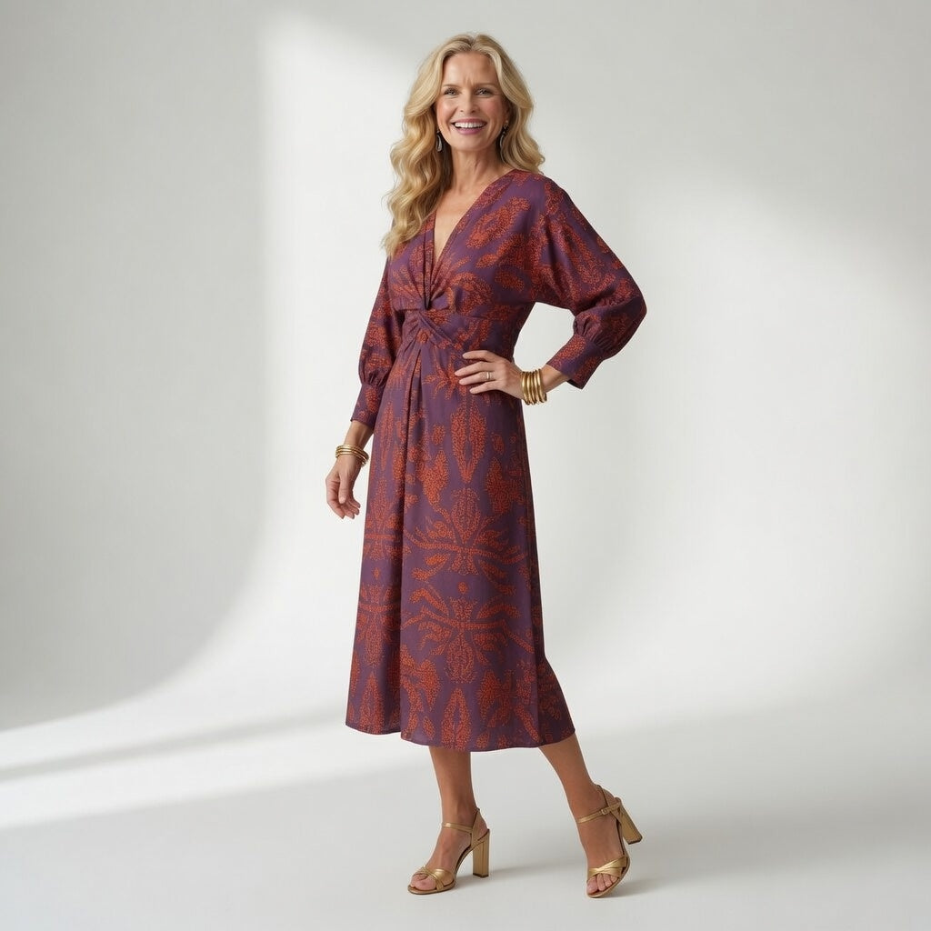 Hortense™ — Elegant midikjole med wrap-look og print
