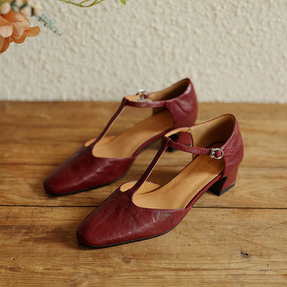 T-strap pumps i læder Elowen