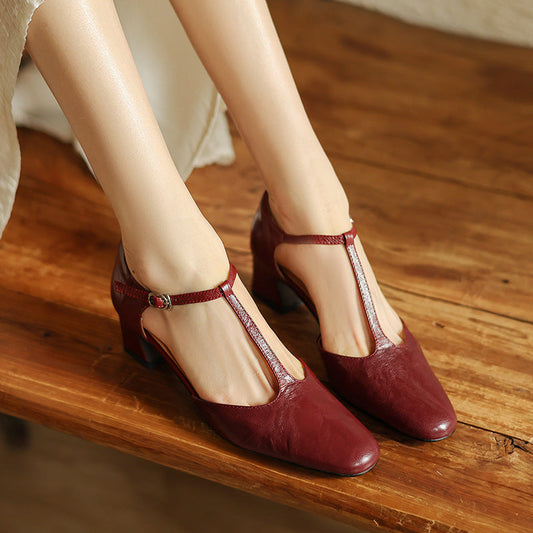T-strap pumps i læder Elowen