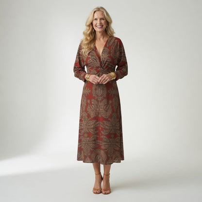 Hortense™ — Elegant midikjole med wrap-look og print