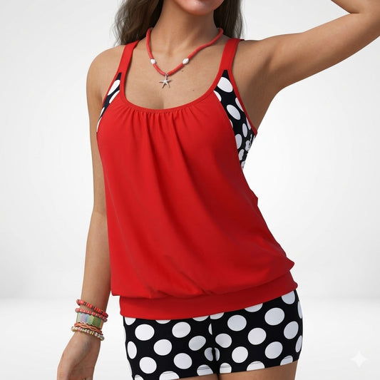 Yolène™ — Tankini i to dele med prikker i glad strandstil