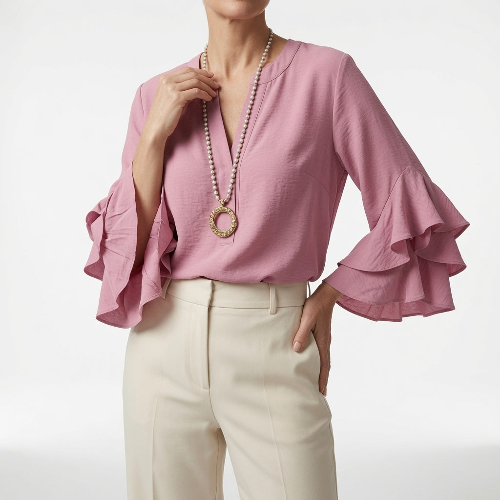 Mélorisse™ — Elegant flydende bluse med flæseærmer