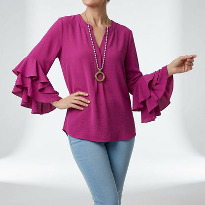 Mélorisse™ — Elegant flydende bluse med flæseærmer