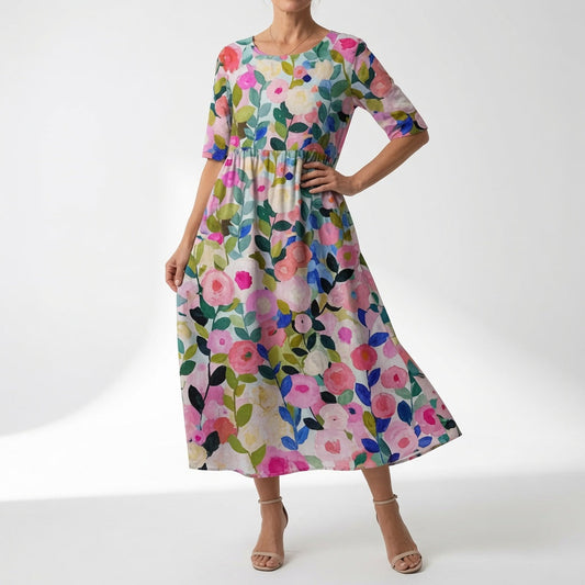 Santorine™ — Flydende maxikjole med blomster og V-hals