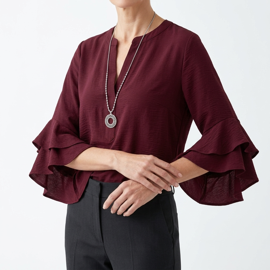Mélorisse™ — Elegant flydende bluse med flæseærmer