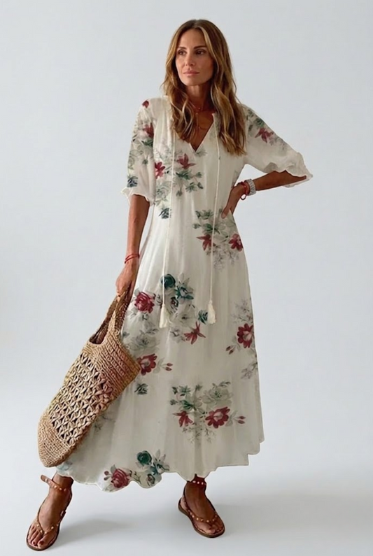 Élodie™ — Elegant blomstret maxikjole i fløjlsblødt stof