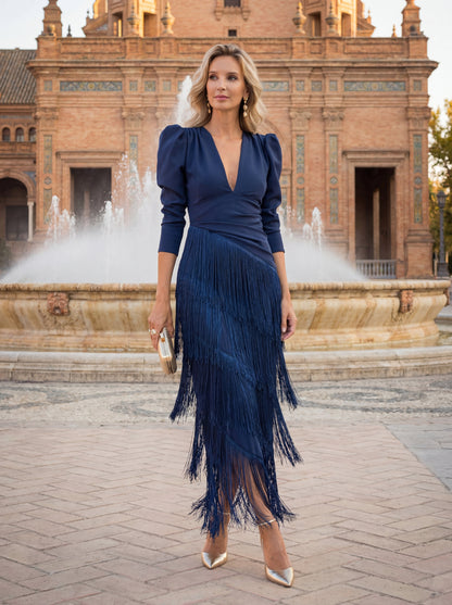 Udsvingskjole med elegante frynser - Maison Claire et Sylvie