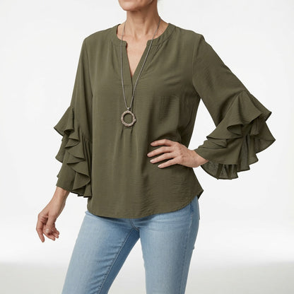Mélorisse™ — Elegant flydende bluse med flæseærmer