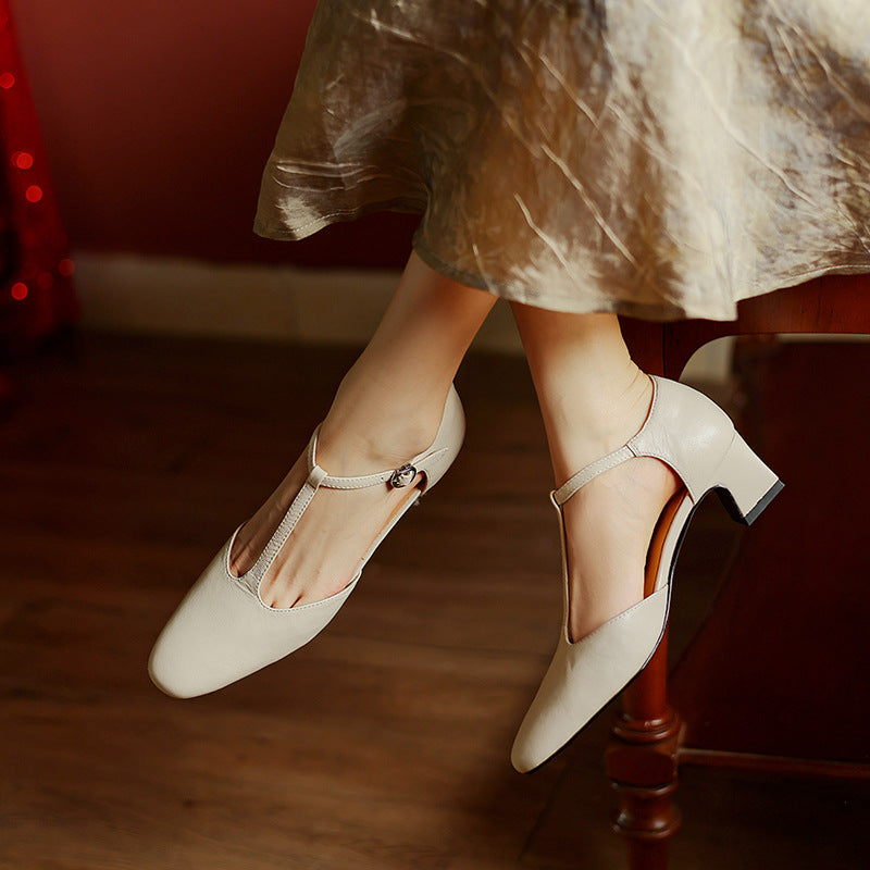 T-strap pumps i læder Elowen