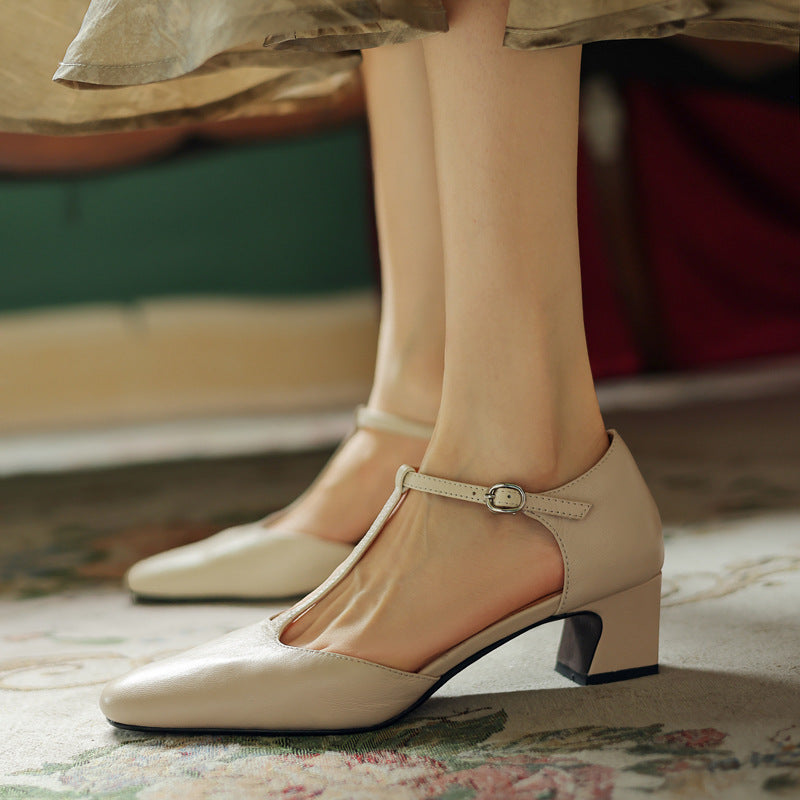 T-strap pumps i læder Elowen