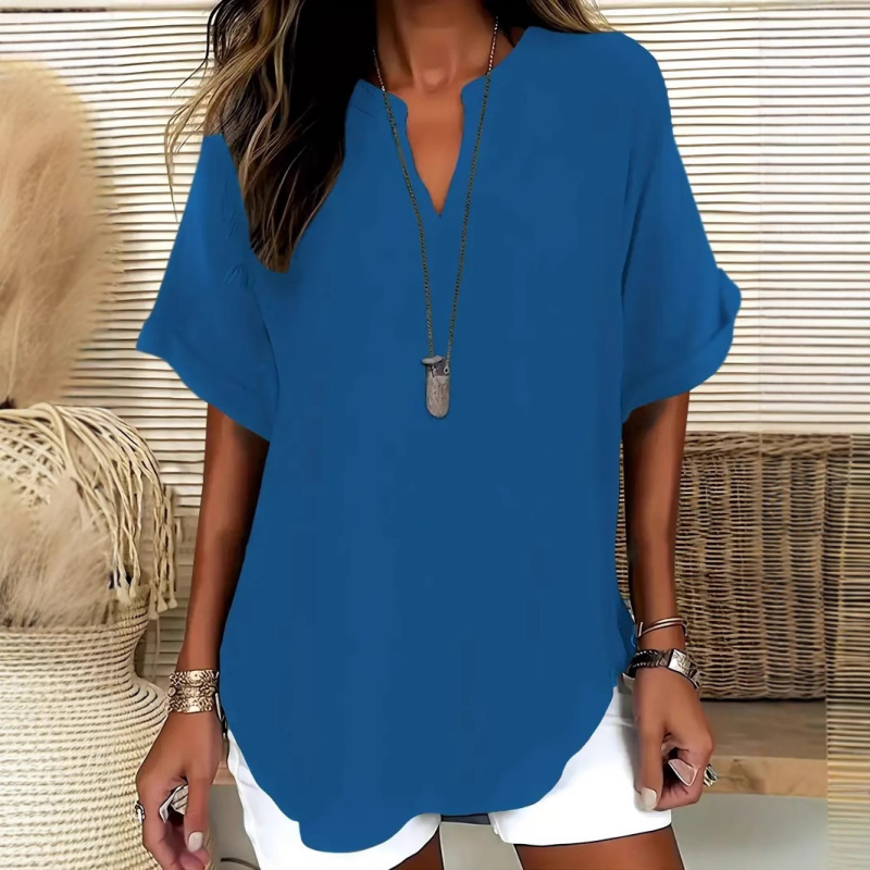 Émilie™ — Elegant flydende bluse med åben krave