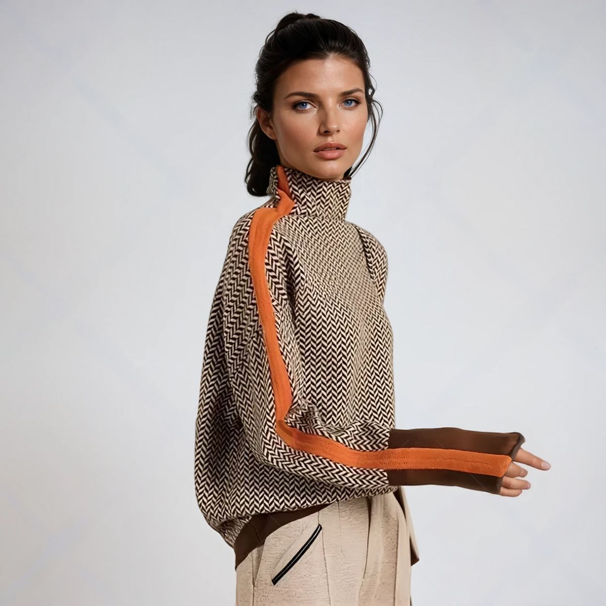 Clara™ | Rullekravesweater med kontraststriber