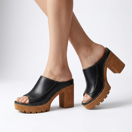 Cléophée™ — Mule med blokhæl og tandet plateausål i urban stil
