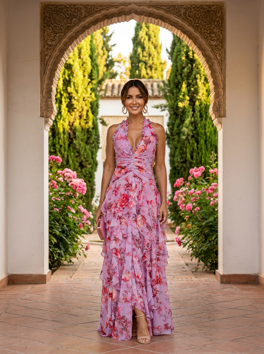 Elegant lang kjole med halterneck - Maison Claire et Sylvie