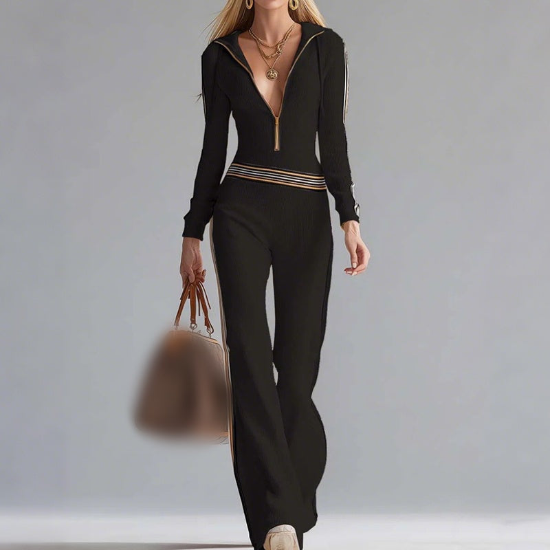 Camille™ — Strikket jumpsuit i chic retro-sportsstil