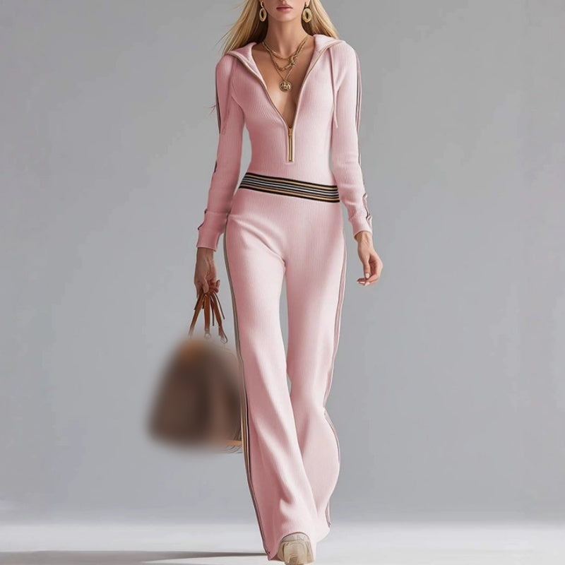 Camille™ — Strikket jumpsuit i chic retro-sportsstil