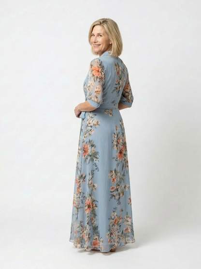 Elowen | Maxi-wrapkjole med V-hals og blomsterprint